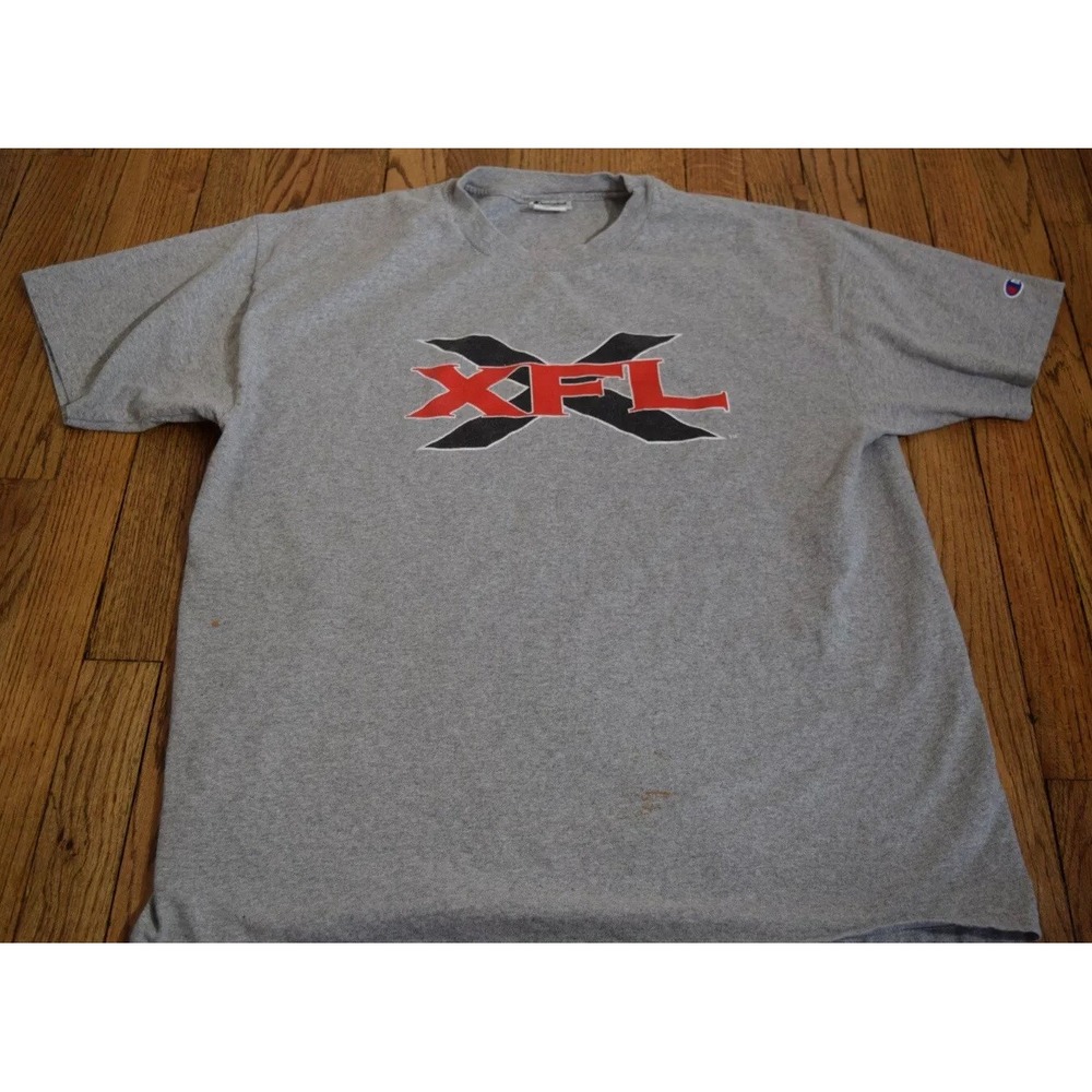 Vintage Gray XFL T Shirt Champion Vince McMahon Pro Football League WWF WWE XL